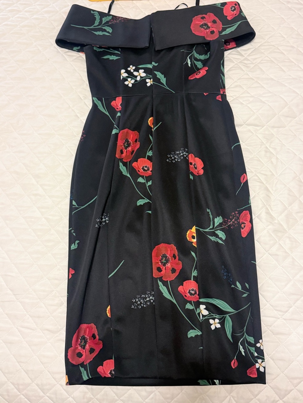 Calvin Klein Black Off-The-Shoulder Dress with Red and Yellow Floral Print - Picture 8 of 12